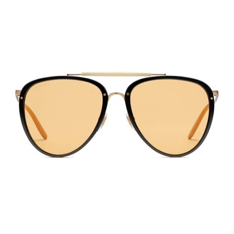 gucci gold blck aviator|Men's Designer Luxury Aviator Sunglasses .